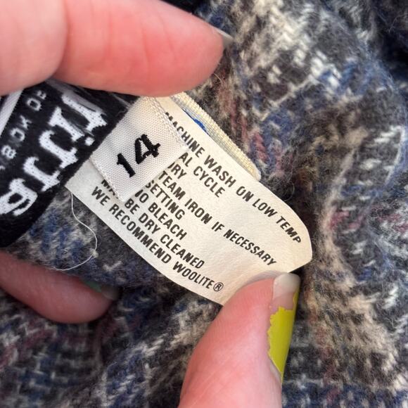 Vtg Plaid Skirt Blue Gray Check Knee-Length 80s Academia with Belt | Soft Summer - Picture 7 of 8